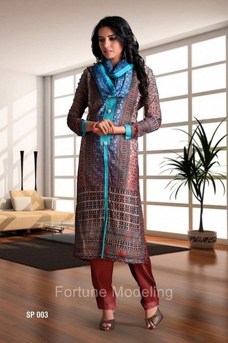 Ladies Rayon Kurti - Rayon Material, Cotton Silk Fabric, Coffee Color | Printed Pattern, Full Long Sleeves, Suitable for Summer and Winter