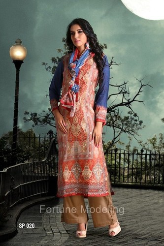 Pink And Blue Splendid Ladies Kurti
