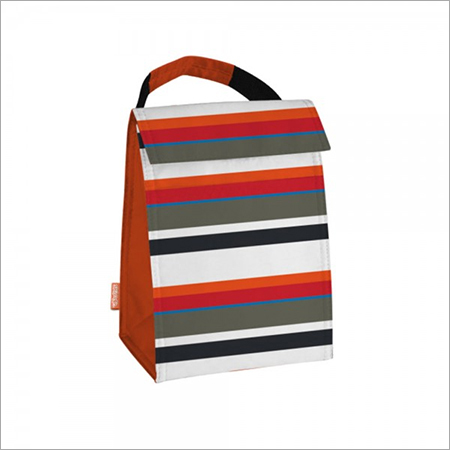 Red, Orange, Black, Grey, Blue Stripe Print Thermal Lunch Tote Red, Orange, Black, Grey, Blue Stripe Print Thermal Lunch Tote