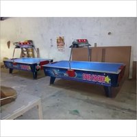 Commercial Air Hockey Table - Wooden Legs, 84x42x30 Inch , Blue Finish With Silver Trim, Easy 30-minute Assembly, Includes Non-breakable Strikers And Pusher