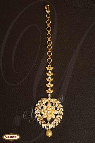 Women Designer Tikka - Gold Quartz and Ruby Bracelet, Golden Color, 3.2mm Thickness, Perfect for Gifts and Parties