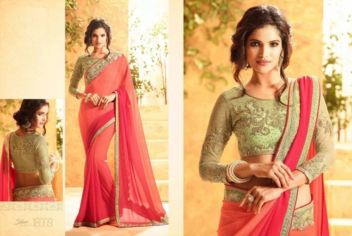 Shaded Peach & Red Shop Hot Designer Saree