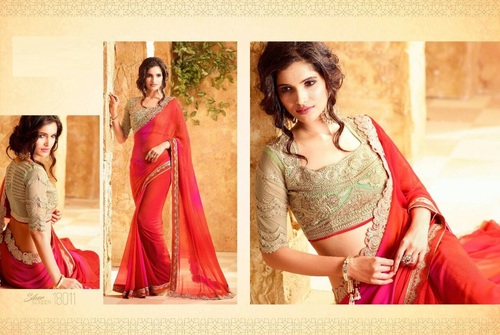 Shaded Red With Magenta Buy Designer Party Wear Saree Online