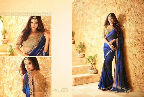 Blue Shop Georgette Party Wear Saree Online