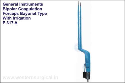 Bipolar Coagulation Forceps Bayonet Type With Irri - Color: Blue