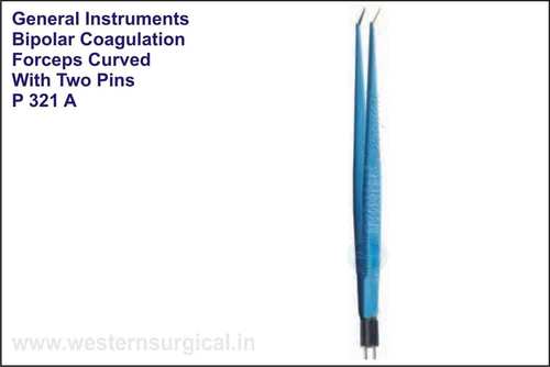 Bipolar Coagulation Forceps Curved With Two Pins - Color: Blue