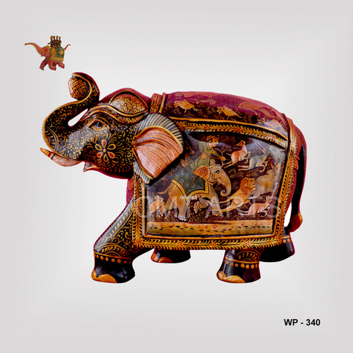 Wooden Painted Elephant - Cedar Wood, 8 inches | Ethnic Design, Carved & Painted, Good Luck Symbol for Home Decor & Gifts