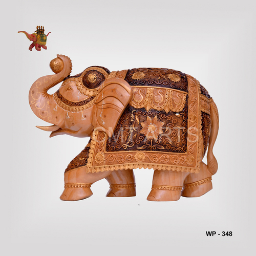 Wooden Elephant - Cedar Carved, Painted 10-12 Inch Decor | Ethnic Design, Good Luck Symbol, Perfect for Gifting and Home Decoration