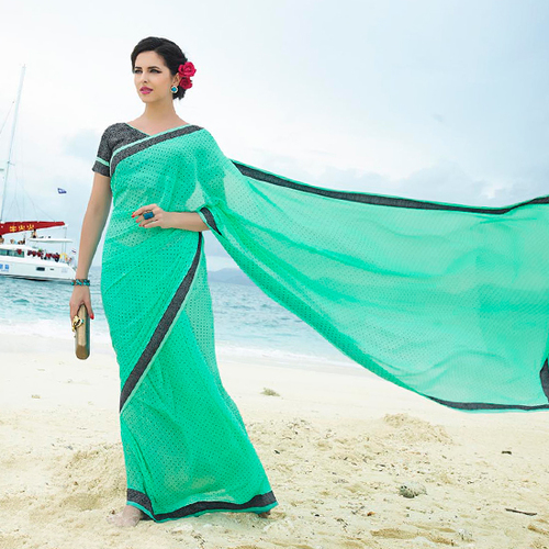 Green Printed Georgette Sarees