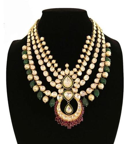 Green And Yellow Kundan Jadau Gold Bridal Necklace