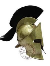 Brass Antique 300 Spartan Helmet With Black Plume