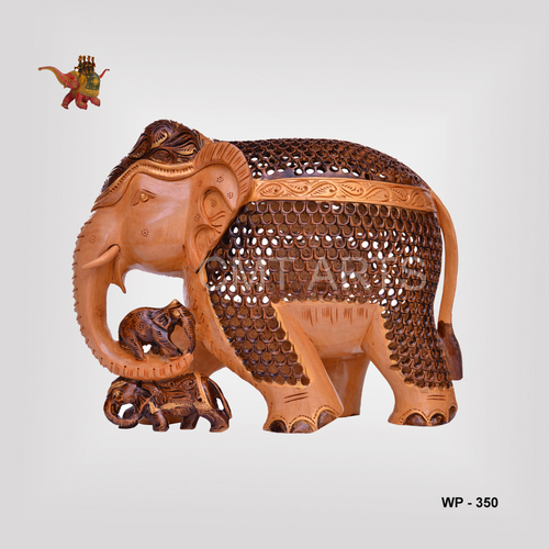Wooden Jali Undercut Elephant - Kadamba Wood, 8-12 Inches | Carved & Painted Antique Finish, Ideal for Home Decor & Gifting