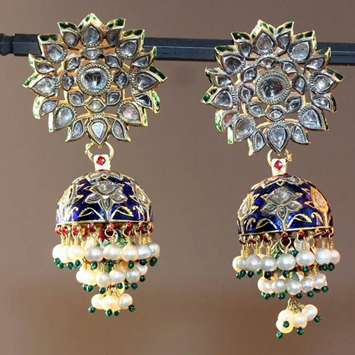 Gold Polki Ladies Earrings - White Gold Multi Color | Lightweight Stylish Look Long Lasting Shine Perfect Finish