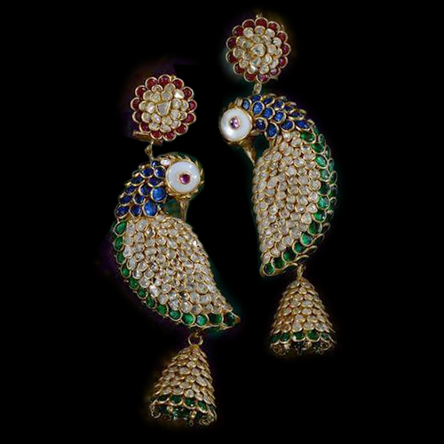 Green Polki Trendy Gold Earrings