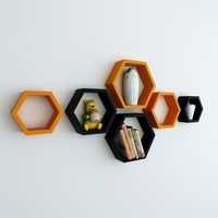 Desi Karigar Wall Mount Shelves Hexagon Shape Set of 6 Wall Shelves - Black & Orange