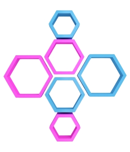 Desi Karigar Wall Mount Shelves Hexagon Shape Set of 6 Wall Shelves - Pink & Sky Blue