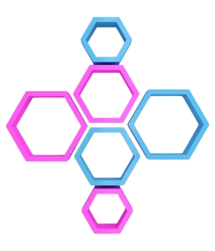 Desi Karigar Wall Mount Shelves Hexagon Shape Set of 6 Wall Shelves Pink And Sky Blue