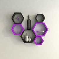 Desi Karigar Wall Mount Shelves Hexagon Shape Set of 6 Wall Shelves - Black & Purple