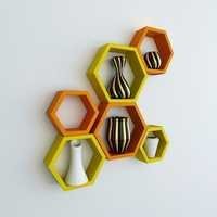 Desi Karigar Wall Mount Shelves Hexagon Shape Set of 6 Wall Shelves - Yellow & Orange