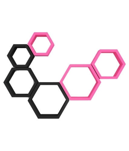Desi Karigar Wall Mount Shelves Hexagon Shape Set of 6 Wall Shelves Pink And Black