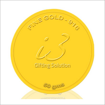 Golden Customised 50 Gm Gold Coin-916 Purity