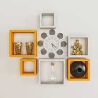 Desi Karigar Wall Mount Shelves Square Shape Set of 6 Wall Shelves - Orange & White
