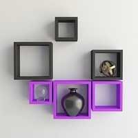Desi Karigar Wall Mount Shelves Square Shape Set of 6 Wall Shelves - Purple & Black