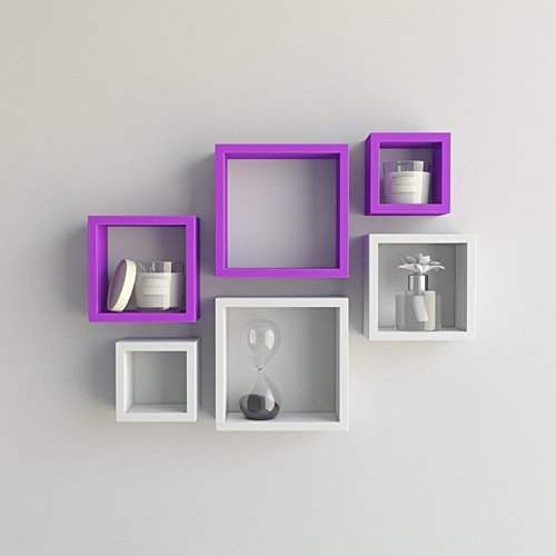 Desi Karigar Wall Mount Shelves Square Shape Set of 6 Wall Shelves - White And Sky Blue