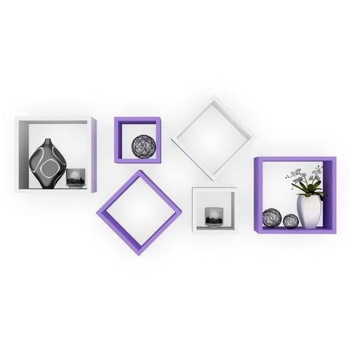 Desi Karigar Wall Mount Shelves Square Shape Set of 6 Wall Shelves - Sky Blue And White