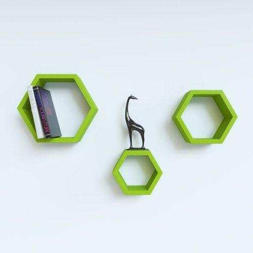 Desi Karigar Wall Mount Shelves Hexagon Shape Set of 3 Green Wall Shelves