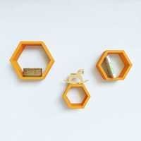 Desi Karigar Wall Mount Shelves Hexagon Shape Set of 3 Orange Wall Shelves