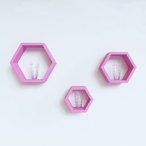 Desi Karigar Wall Mount Shelves Hexagon Shape Set of 3 Pink Wall Shelves