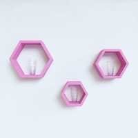 Desi Karigar Wall Mount Shelves Hexagon Shape Set of 3 Pink Wall Shelves