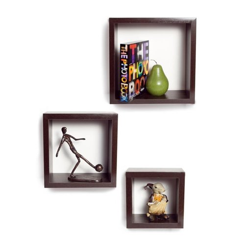 Desi Karigar Wall Mount Shelves Square Shape Set of 3 Brown Wall Shelves