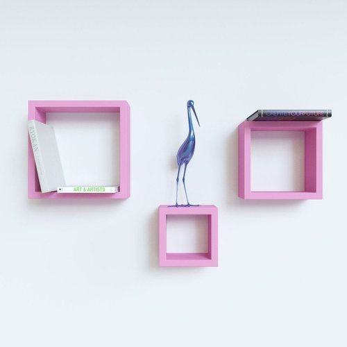Desi Karigar Wall Mount Shelves Square Shape Set of 3 Pink Wall Shelves