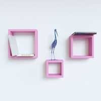 Desi Karigar Wall Mount Shelves Square Shape Set of 3 Pink Wall Shelves