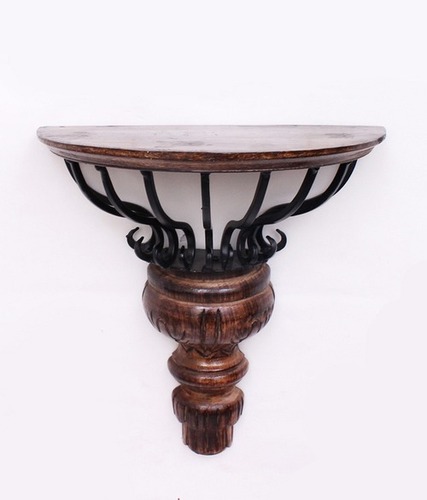 Desi Karigar Brown Iron And Wood Wall Hanging Shelf