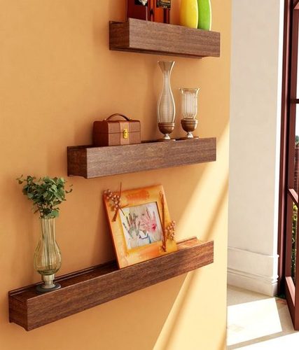 Desi Karigar Brown Engineered Wood Wall Shelves - Set of 3