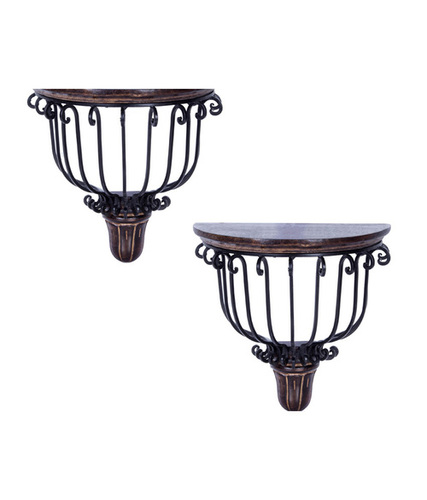 Desi Karigar Brown Beautiful Wooden Wall Bracket - Set of 2