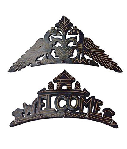 Desi Karigar Beautiful wooden Wall Hanging Key holder with key hooks A perfect key holder Set Of 2
