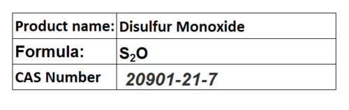 Disulfur Monoxide - Chemical Formula S2O, CAS 20901-21-7 | Colorless Gas, Pale Solid, Bent Molecule, Sulfur Oxide
