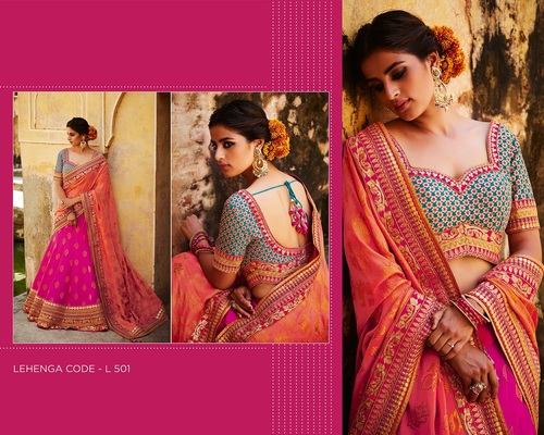 Pink & Orange Beautiful Heavy Bridal Lehanga Choli Online