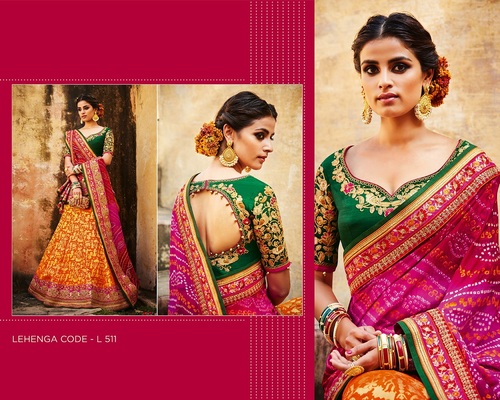 Mustard & Pink Buy Silk Wedding Lehanga Online
