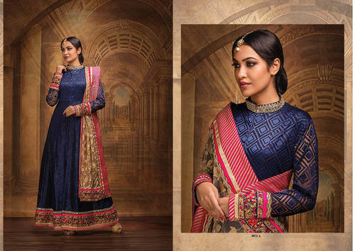 Wedding Gown - Blue Silk Fabric Full Sleeve Design | Ideal for Summer and Winter Dry Clean Only