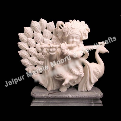 Lord Krishna Marble Statue with Peacock