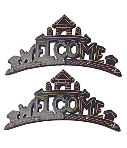 Desi Karigar Beautiful wooden Wall Hanging Key holder (Welcome) A perfect key holder Set Of 2