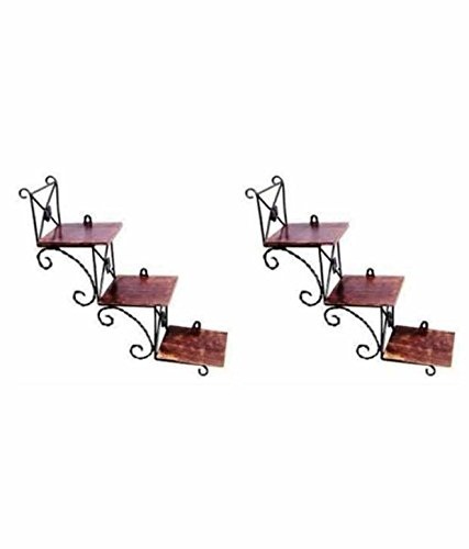 Desi Karigar Beautiful Wooden Wall Hanging Shelf a unique Wall Art in stair Shape - Set of Two