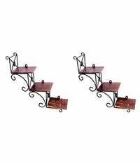 Desi Karigar Beautiful Wooden Wall Hanging Shelf a unique Wall Art in stair Shape - Set of Two