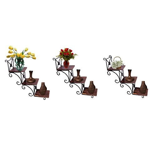 Desi Karigar Beautiful Wooden Wall Hanging Shelf a unique Wall Art in stair Shape - Set of Three