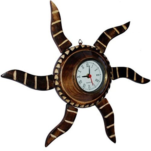 Desi Karigar Wooden Antique Rising Sun Analog Wall Clock By DESI KARIGAR